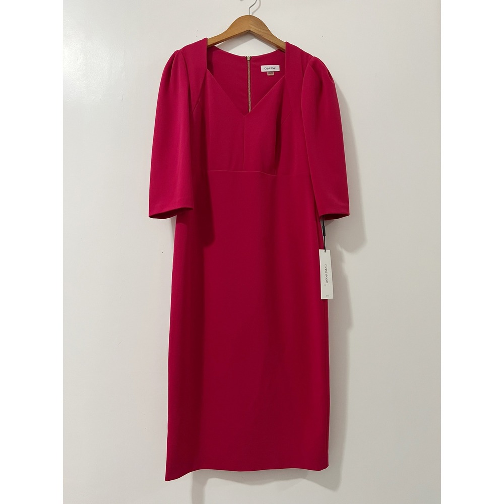 Calvin Klein Magenta Pink Puff Sleeve Sheath Dress‎ Size 6 New With Tags